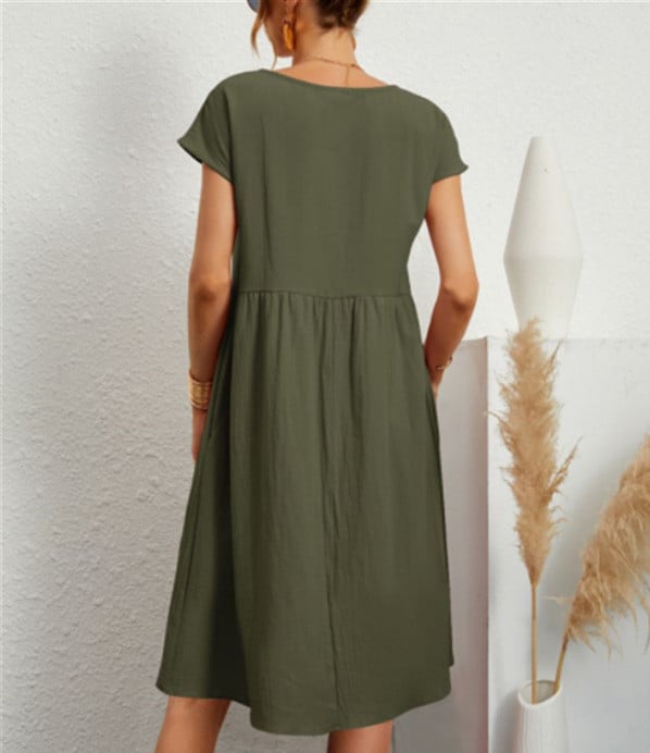 š„Rochie de bumbac largi, monocolor, cu buzunare