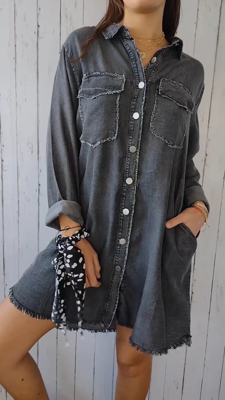 Cămașă confortabilă din denim cu palton lung