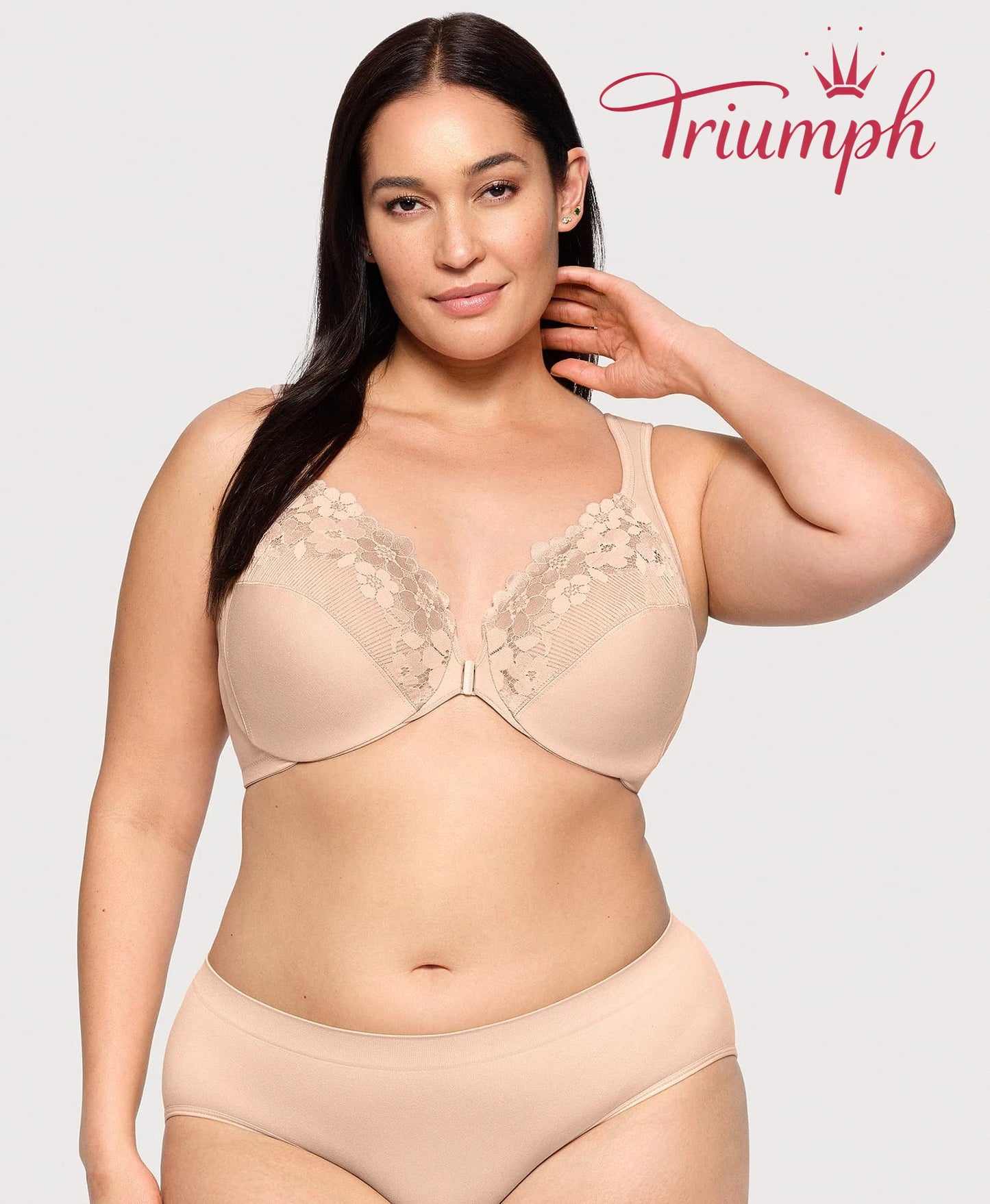Triumph - (3 piese) Sutien din bumbac cu dantelă brodată, cu închidere în față