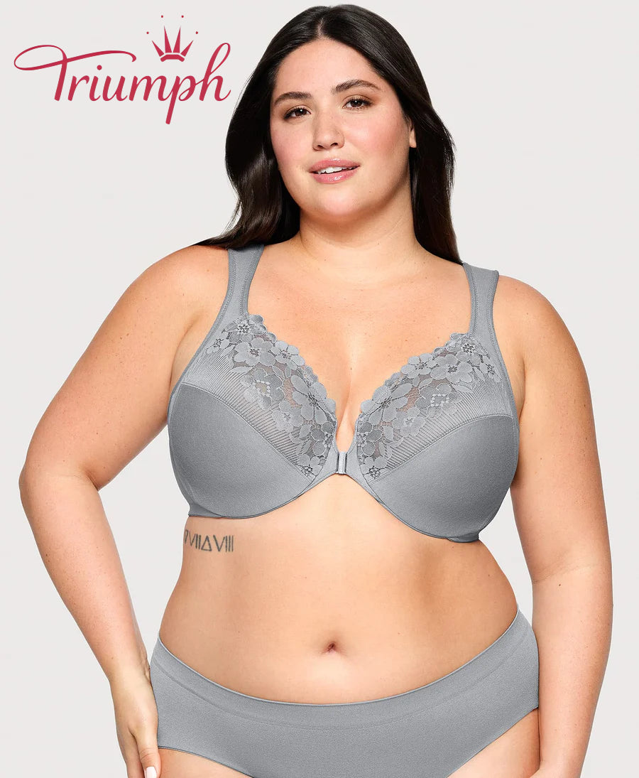 Triumph - (3 piese) Sutien din bumbac cu dantelă brodată, cu închidere în față