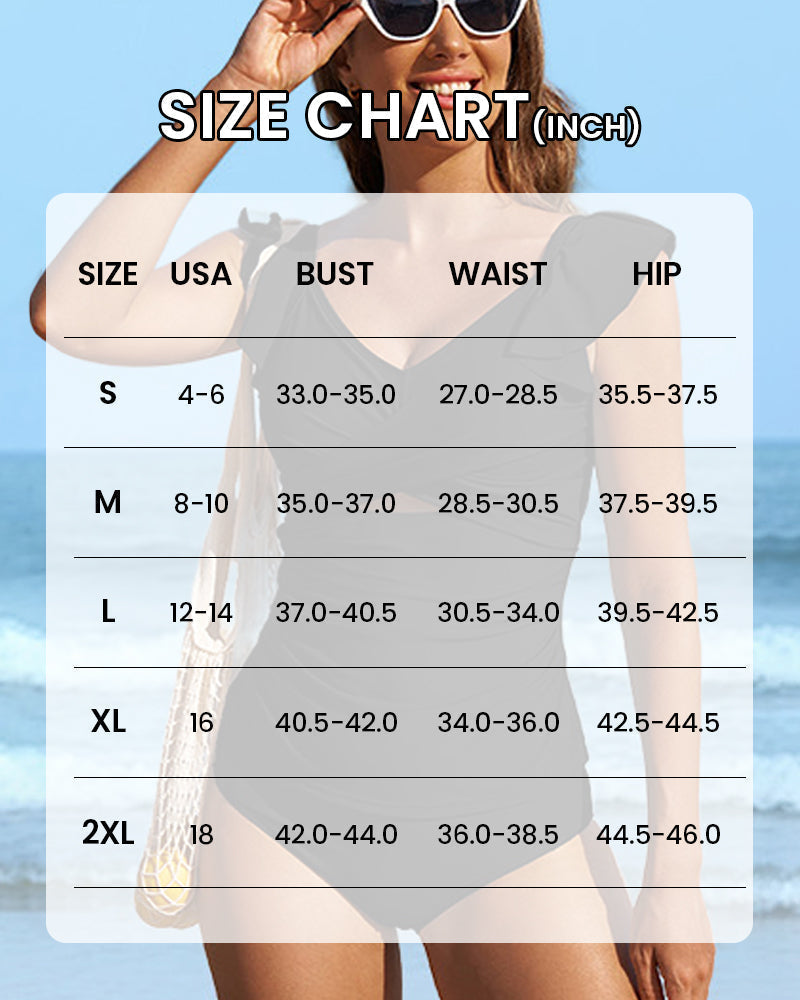 Głęboki dekolt w serek, kostium kąpielowy z falbankami na plecach