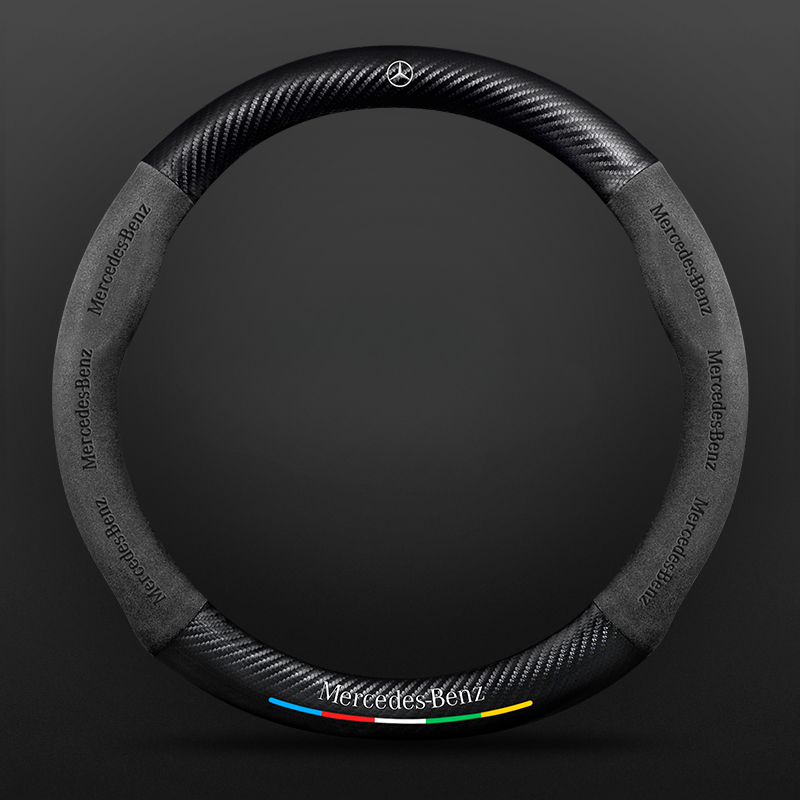 TrackVibe | Husă pentru volan din piele întoarsă neagră – antiderapantă și rezistentă la uzură