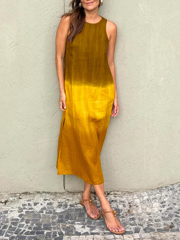 🌸Rochie cu mânecă lungă din bumbac și in, cu croială Tie-dye