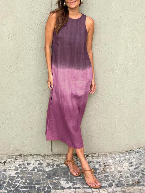 🌸Rochie cu mânecă lungă din bumbac și in, cu croială Tie-dye