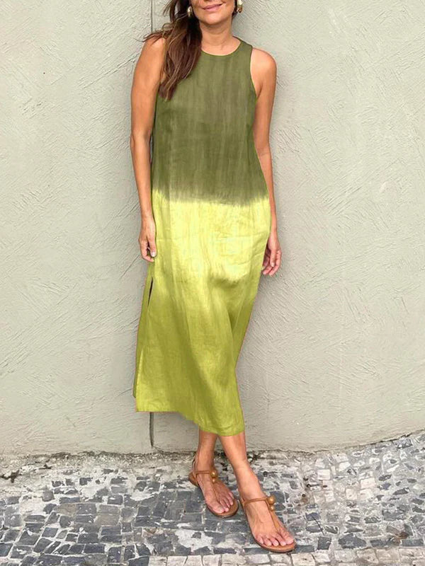 🌸Rochie cu mânecă lungă din bumbac și in, cu croială Tie-dye