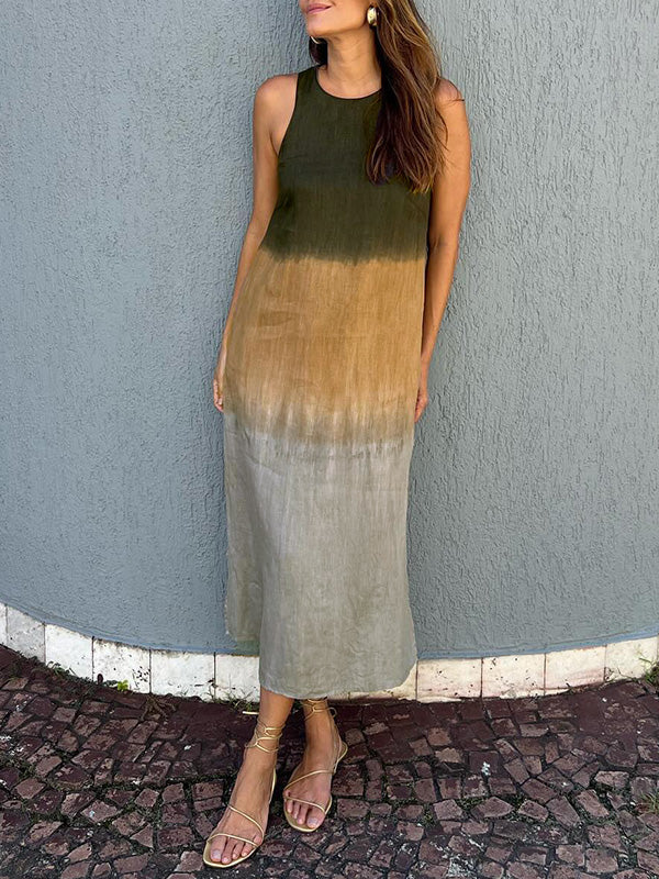 🌸Rochie cu mânecă lungă din bumbac și in, cu croială Tie-dye