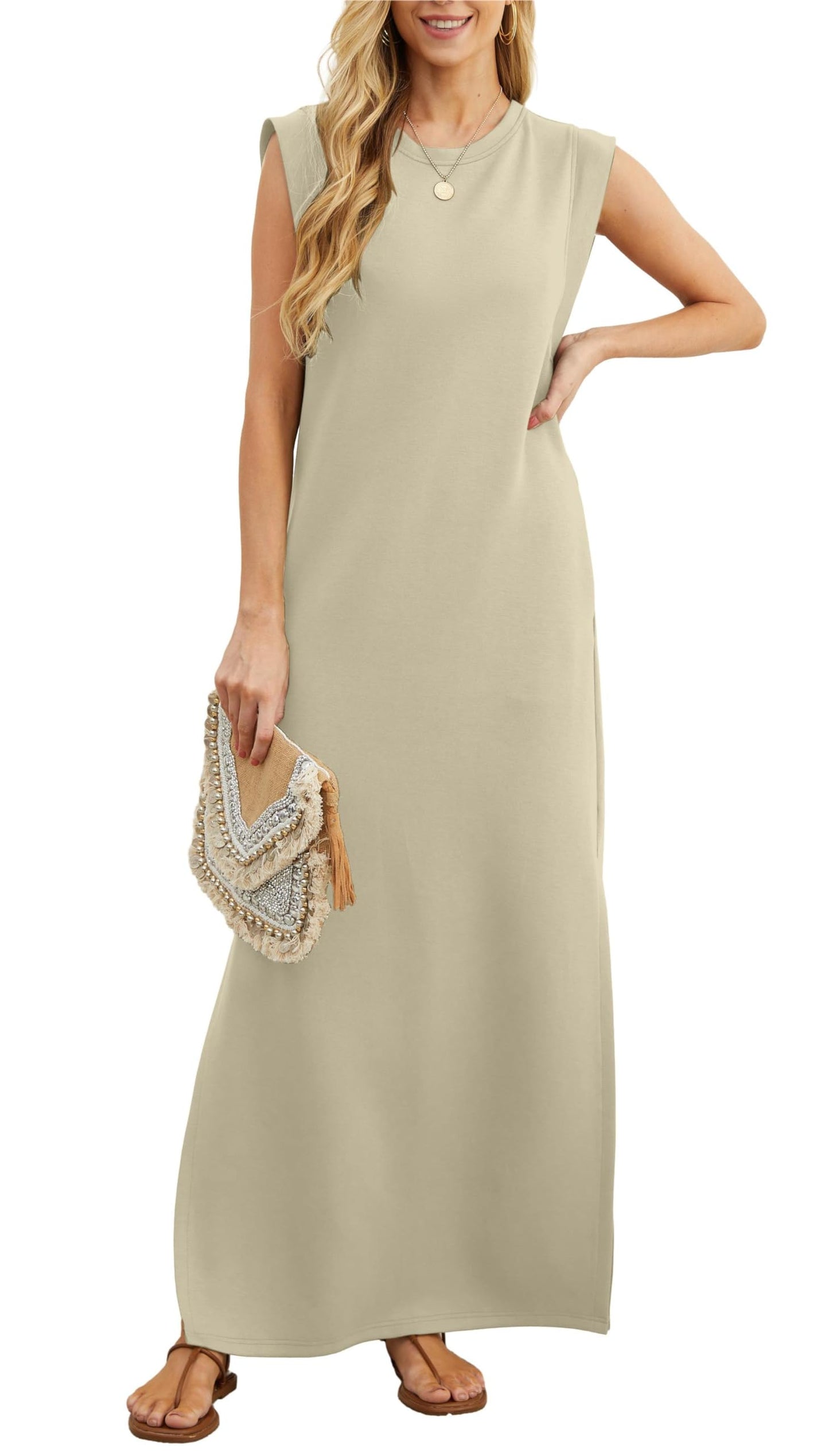 Rochie maxi lejeră pentru femei, cu crăpătură și fără cute