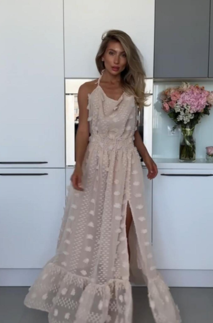 Rochie de vară la modă pentru femei, cu spate deschis și crăpătură largă