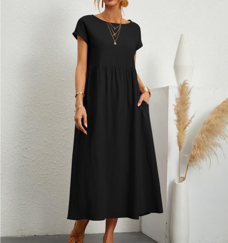 š„Rochie de bumbac largi, monocolor, cu buzunare