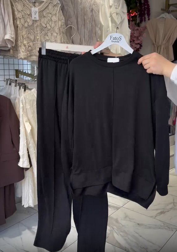 Set pantaloni de dama din bumbac cu maneci lungi si decolteu rotund