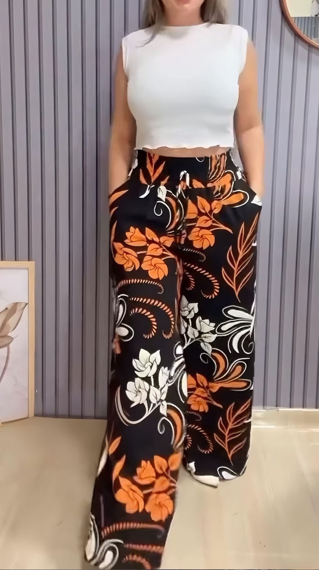 Pantaloni largi cu imprimeu de vară 2025