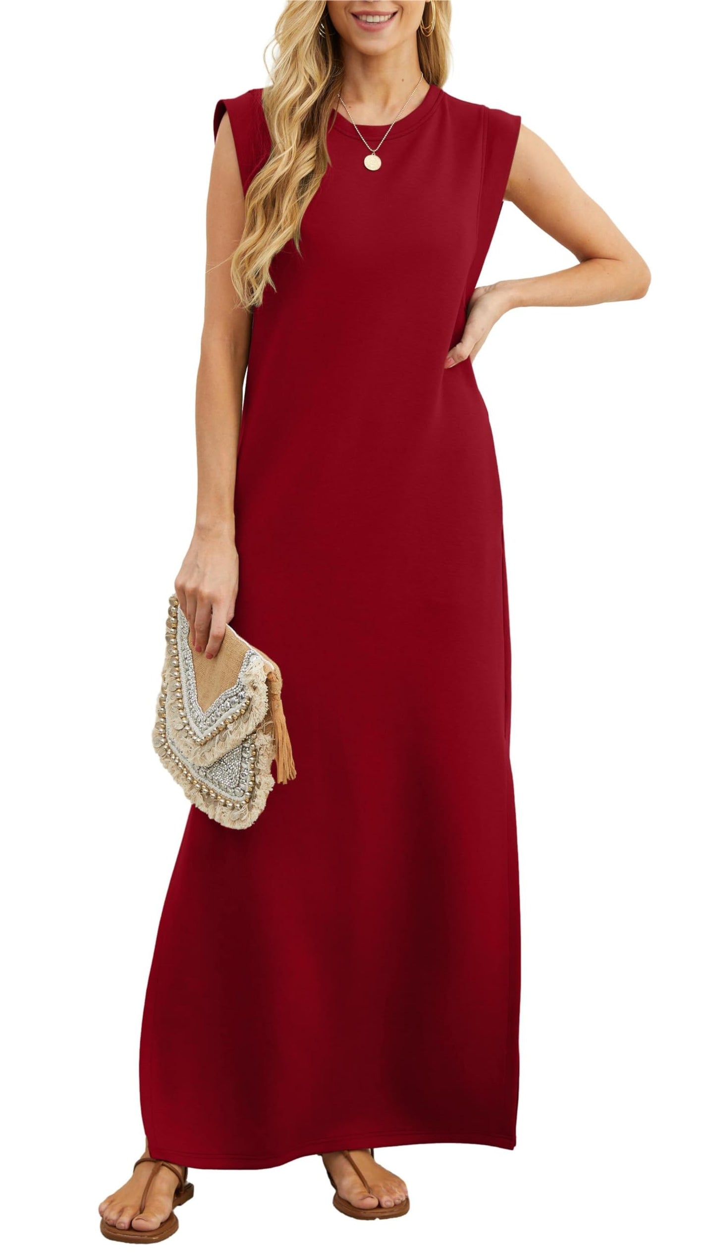 Rochie maxi lejeră pentru femei, cu crăpătură și fără cute