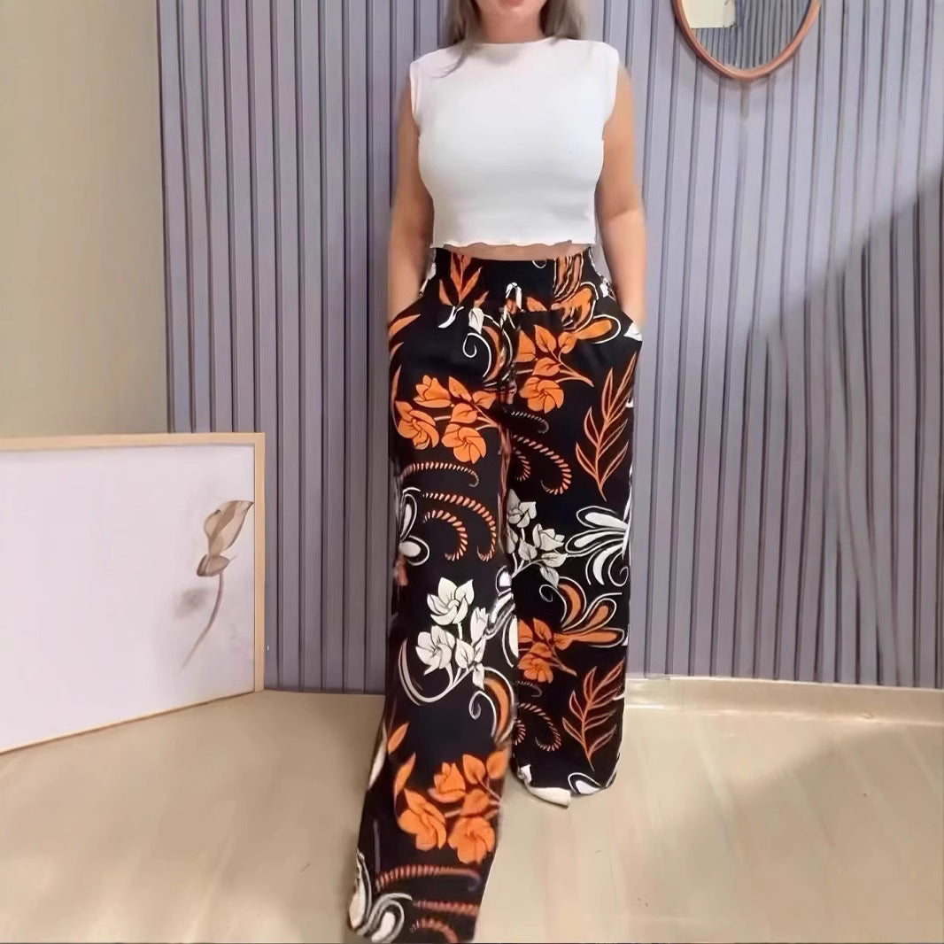 Pantaloni largi cu imprimeu de vară 2025