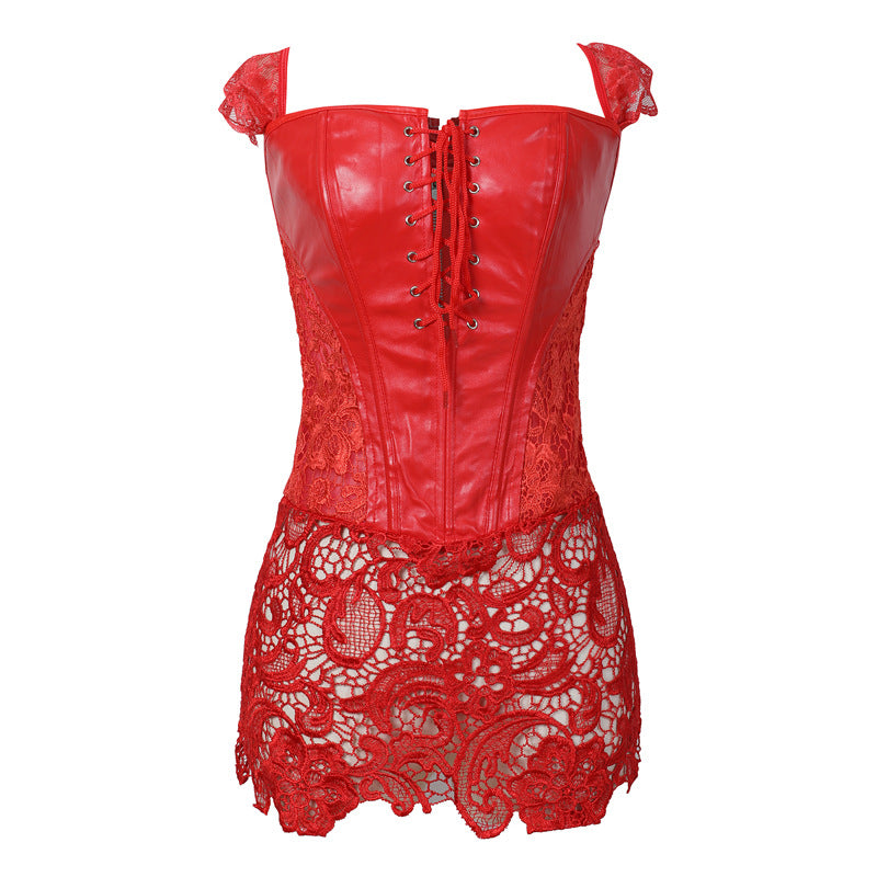 Sexy Lace Spate Deschis - Body modelat din piele din dantela