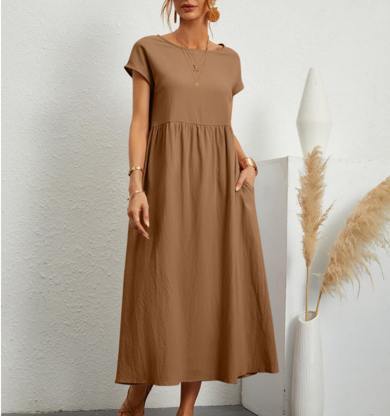 š„Rochie de bumbac largi, monocolor, cu buzunare