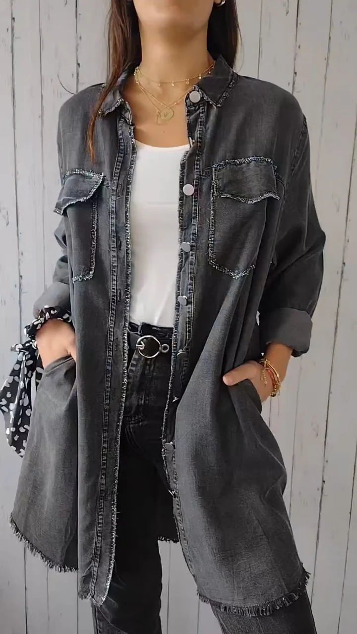 Cămașă confortabilă din denim cu palton lung