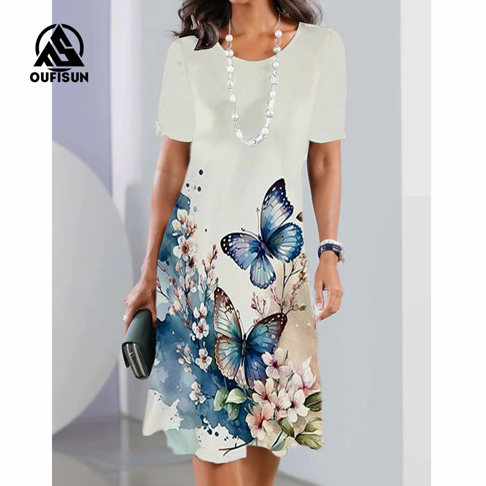 Rochii maxi cu maneca scurta cu imprimeu floral la moda Rochie lunga florala fluture