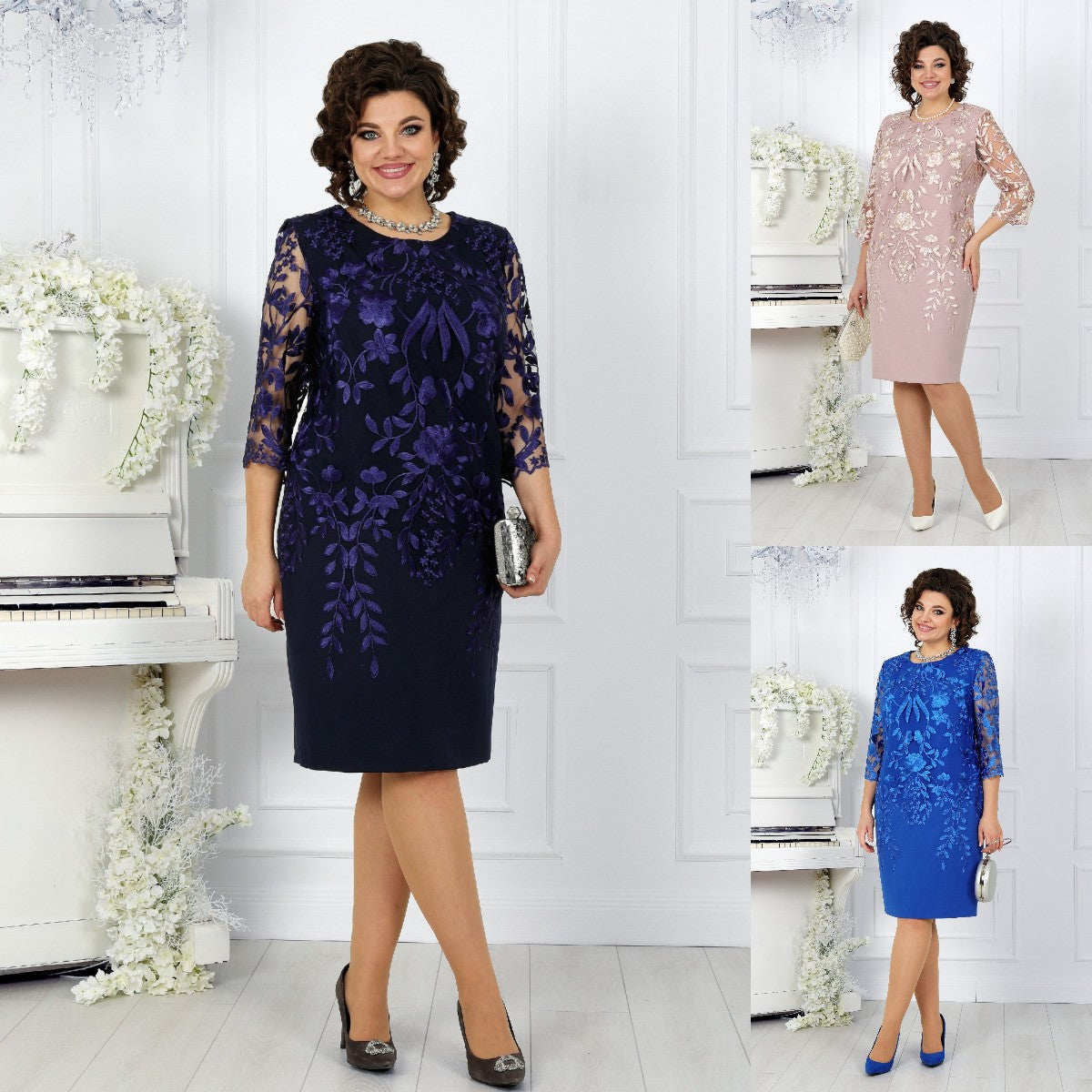 Rochie oversize cu patchwork din dantela si imprimeu
