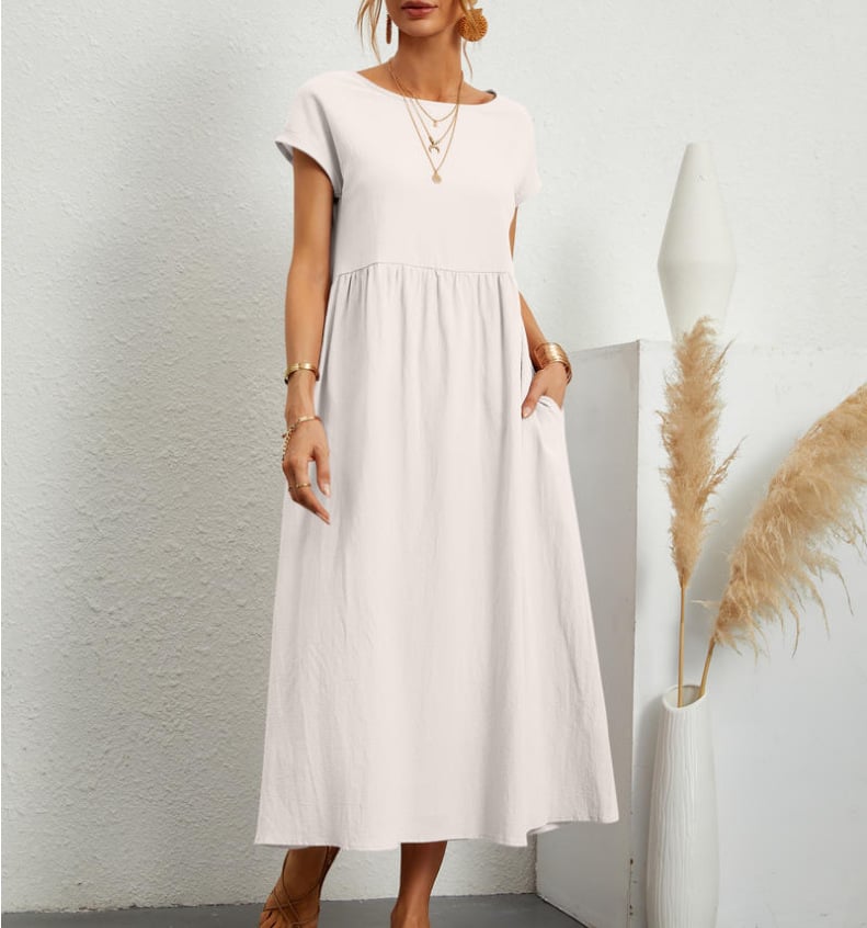 š„Rochie de bumbac largi, monocolor, cu buzunare