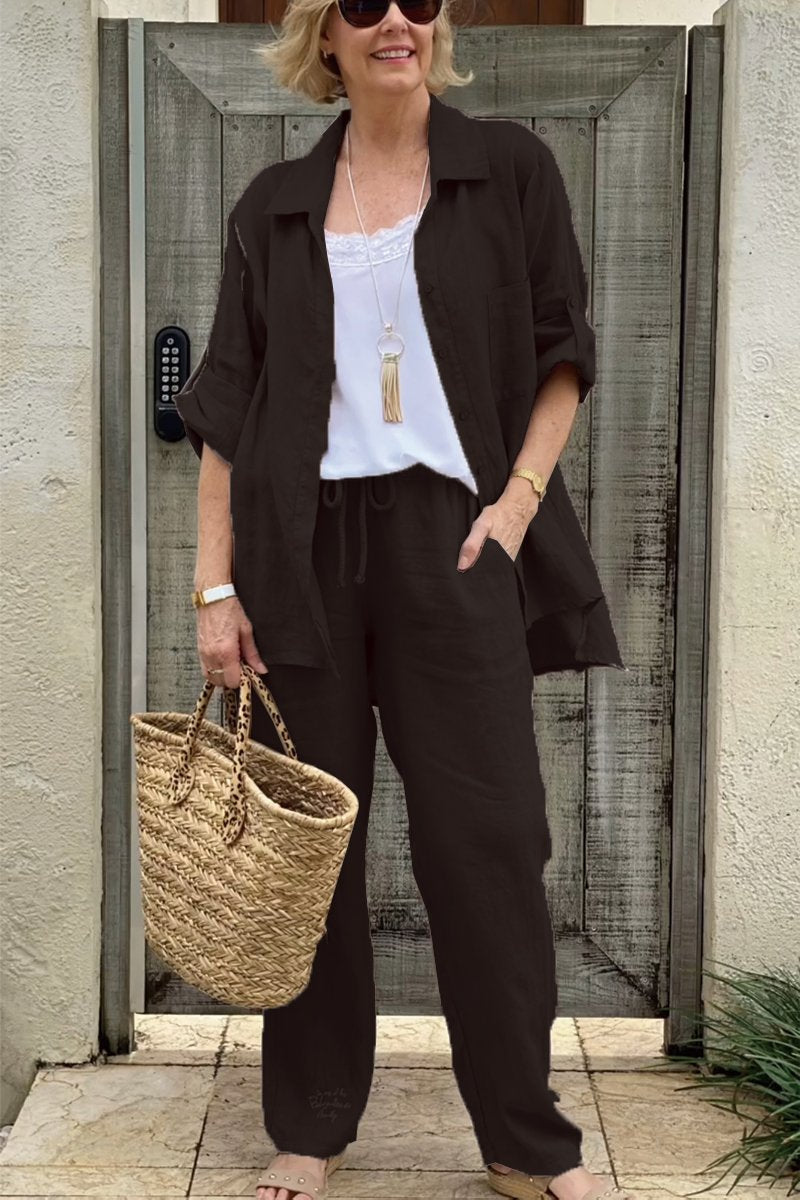 Set de cămăși casual din două piese din bumbac și in