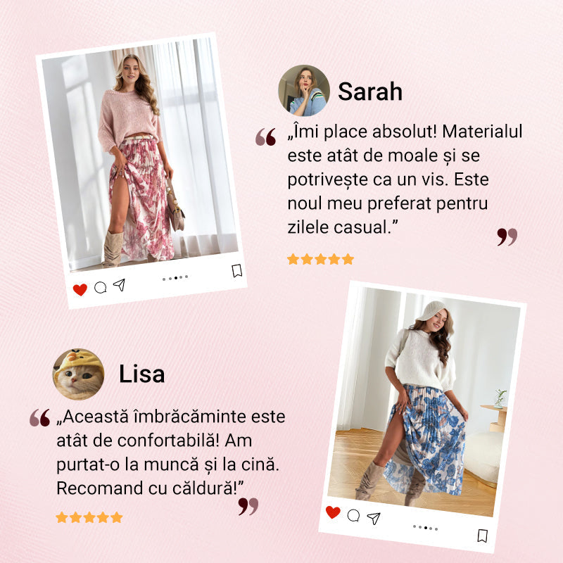 🔥Bluzka z okrągłym kołnierzykiem i spódnica w paski