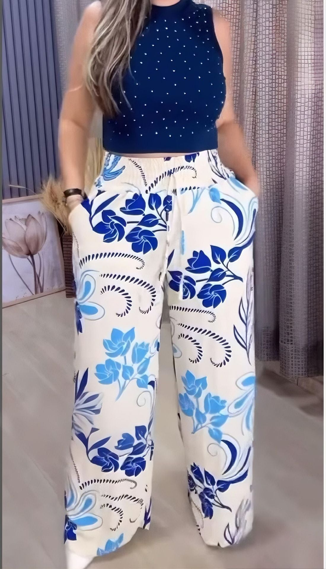 Spodnie z szerokimi nogawkami z nadrukiem na lato 2025