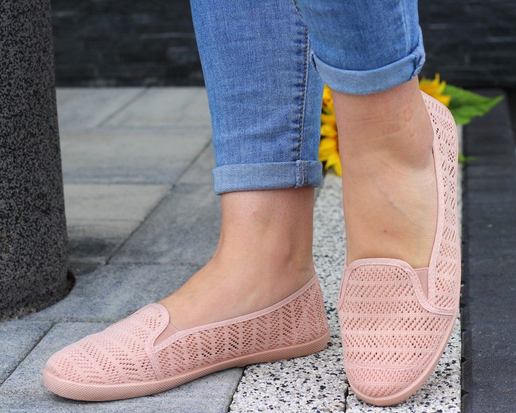 Pudrowy Róż Wygodne Koronkowe Trampki Tenisówki