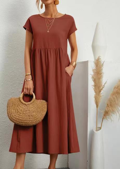 š„Rochie de bumbac largi, monocolor, cu buzunare