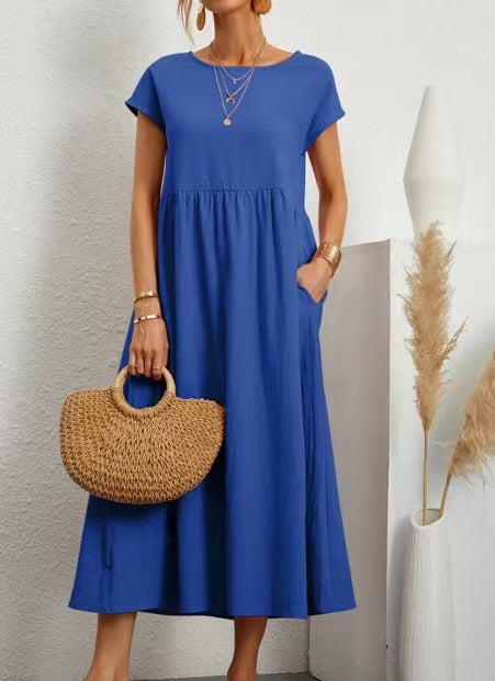 š„Rochie de bumbac largi, monocolor, cu buzunare