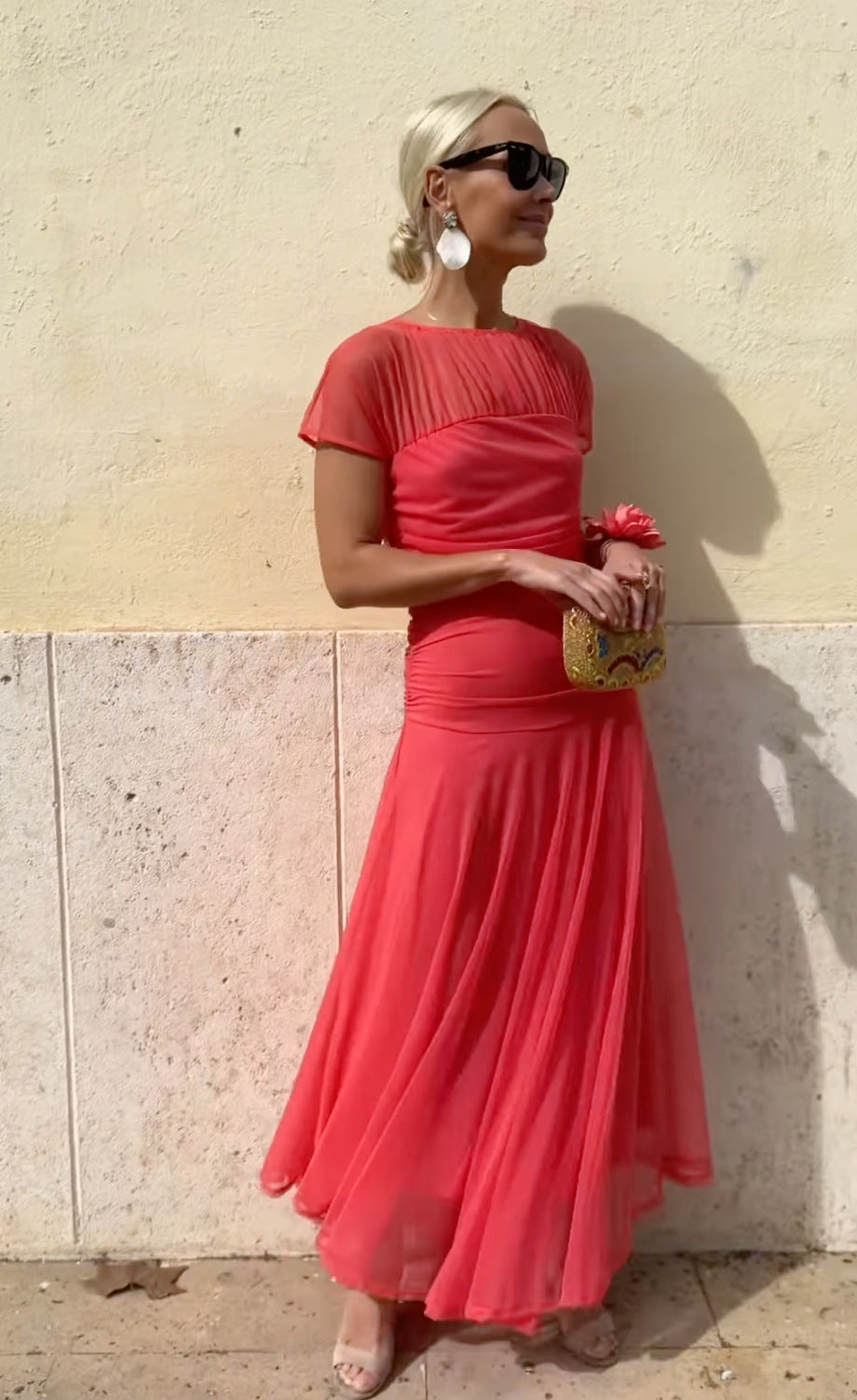 Rochie casual din șifon pentru femei, cu decolteu rotund și cusături