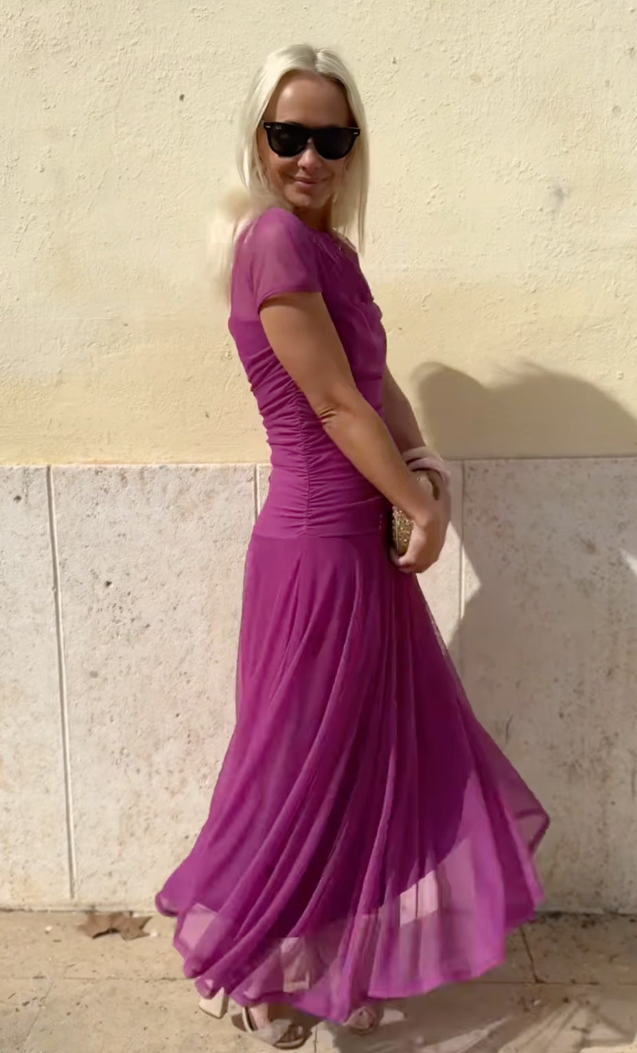 Rochie casual din șifon pentru femei, cu decolteu rotund și cusături
