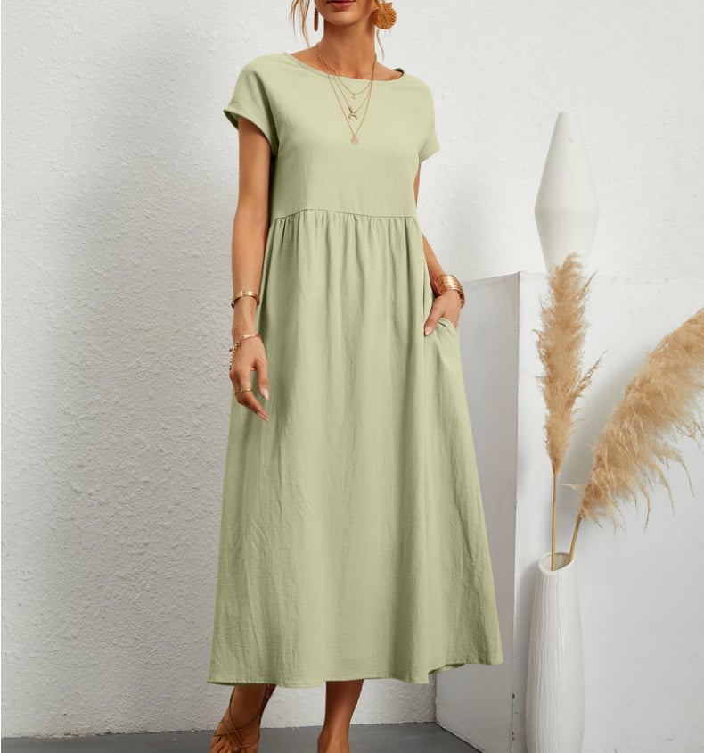 š„Rochie de bumbac largi, monocolor, cu buzunare