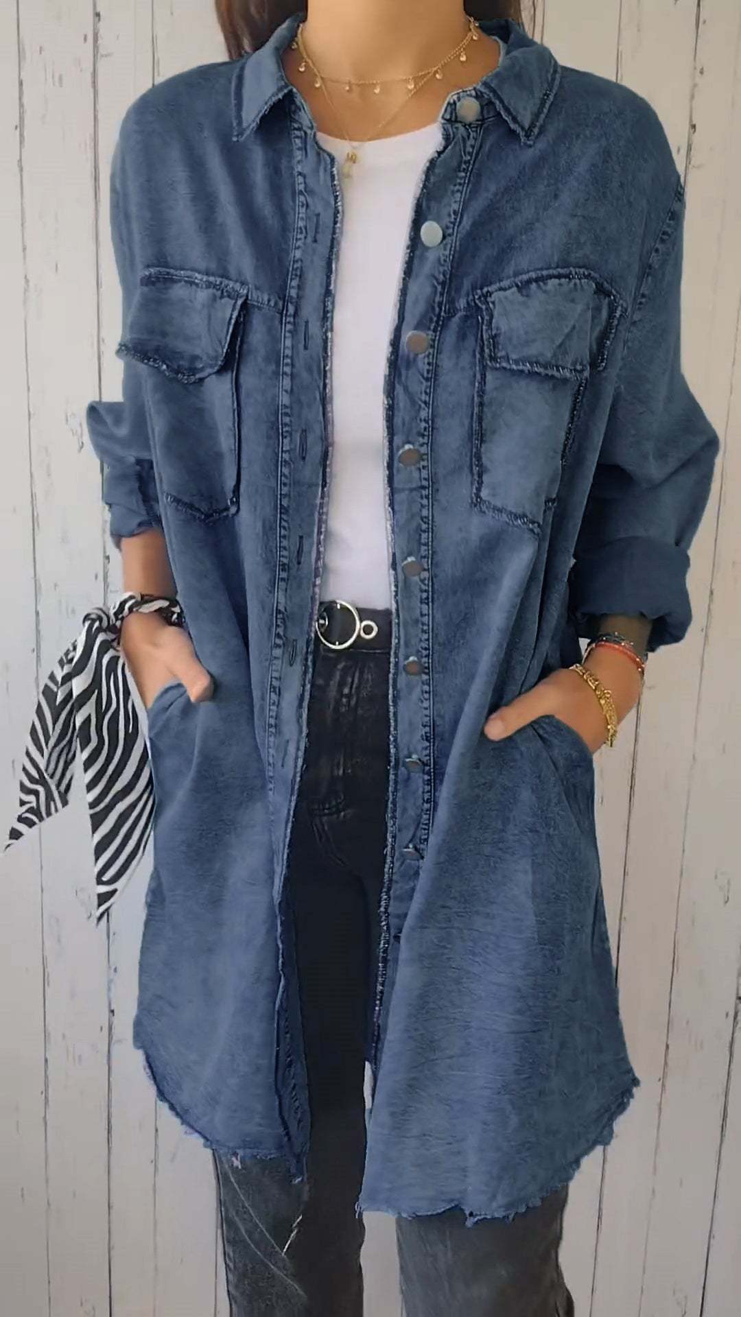 Cămașă confortabilă din denim cu palton lung