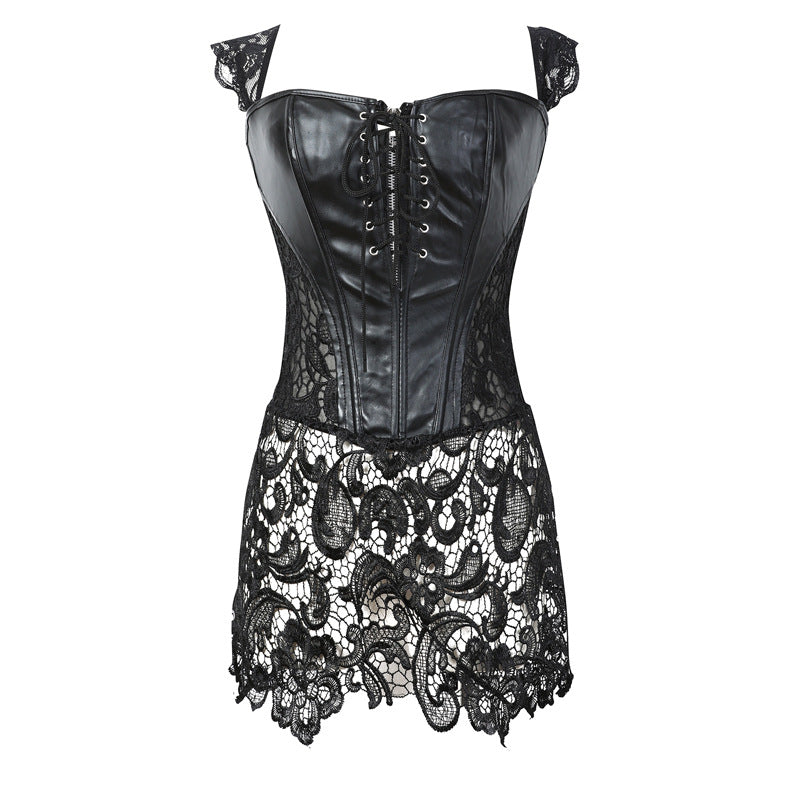 Sexy Lace Spate Deschis - Body modelat din piele din dantela
