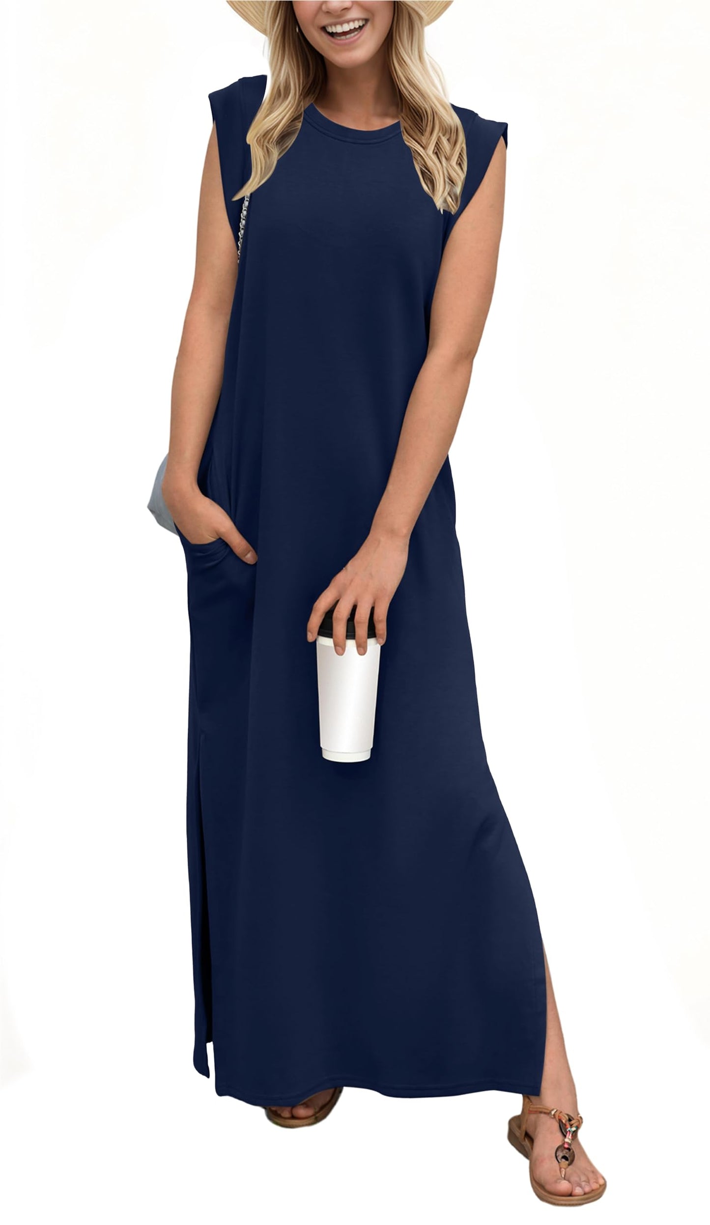 Rochie maxi lejeră pentru femei, cu crăpătură și fără cute