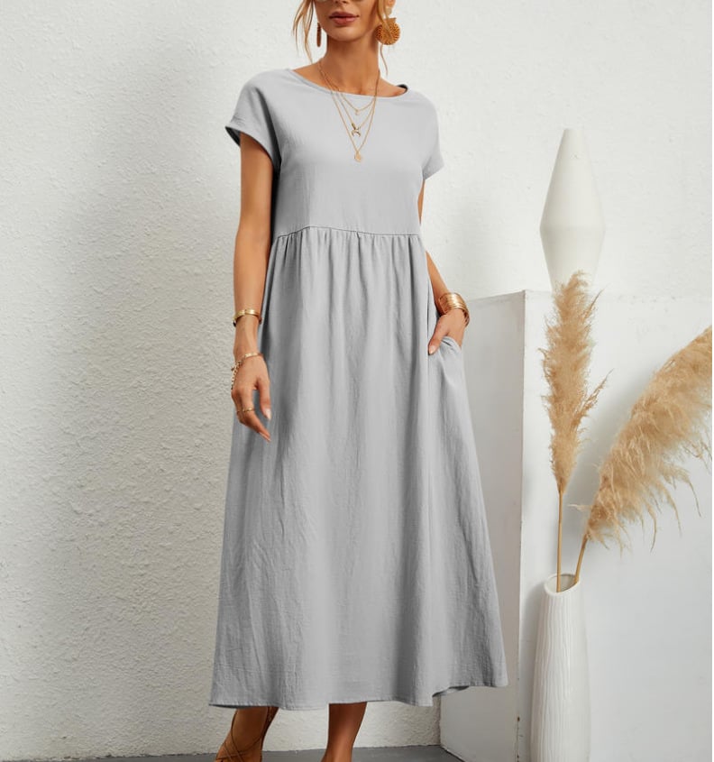 š„Rochie de bumbac largi, monocolor, cu buzunare