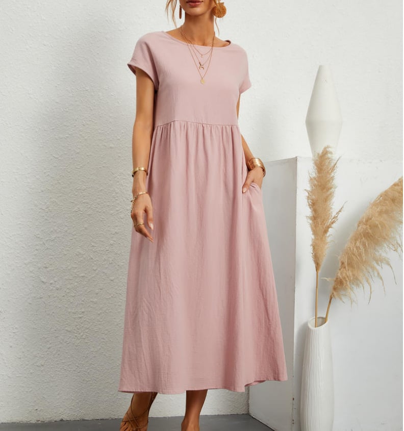š„Rochie de bumbac largi, monocolor, cu buzunare