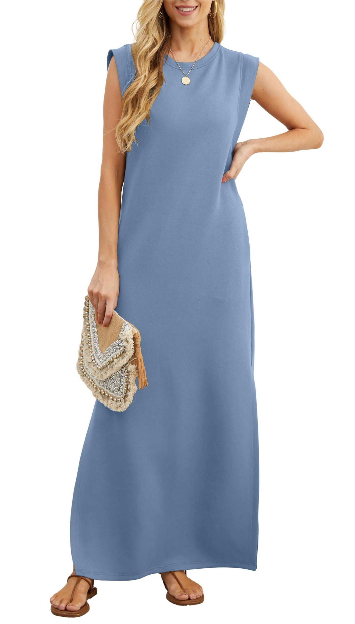 Rochie maxi lejeră pentru femei, cu crăpătură și fără cute