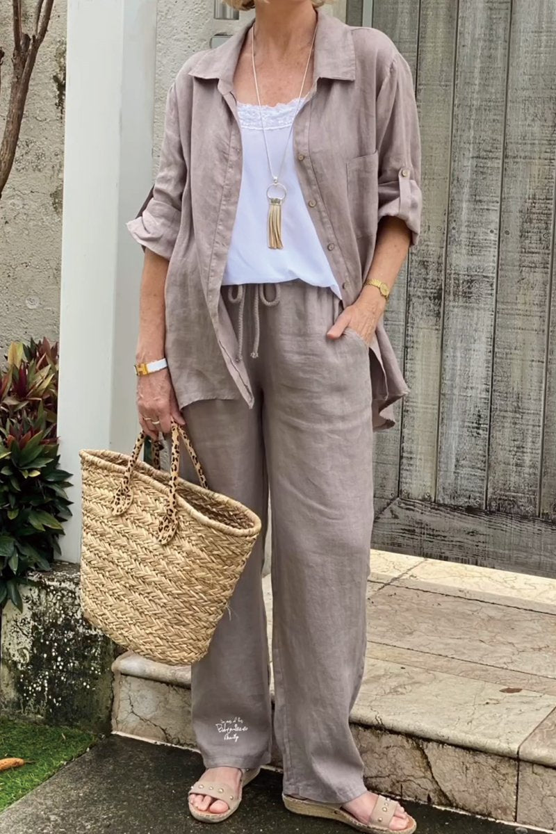 Set de cămăși casual din două piese din bumbac și in