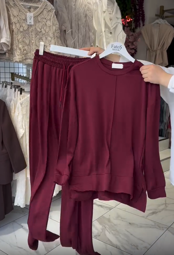 Set pantaloni de dama din bumbac cu maneci lungi si decolteu rotund