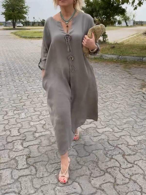 🎁👗Rochie cu decolteu în V din bumbac și in
