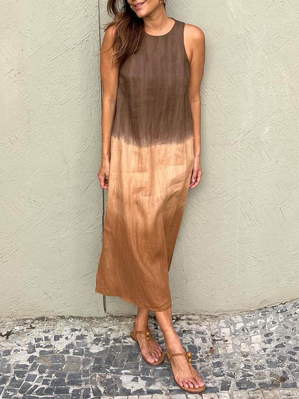 🌸Rochie cu mânecă lungă din bumbac și in, cu croială Tie-dye
