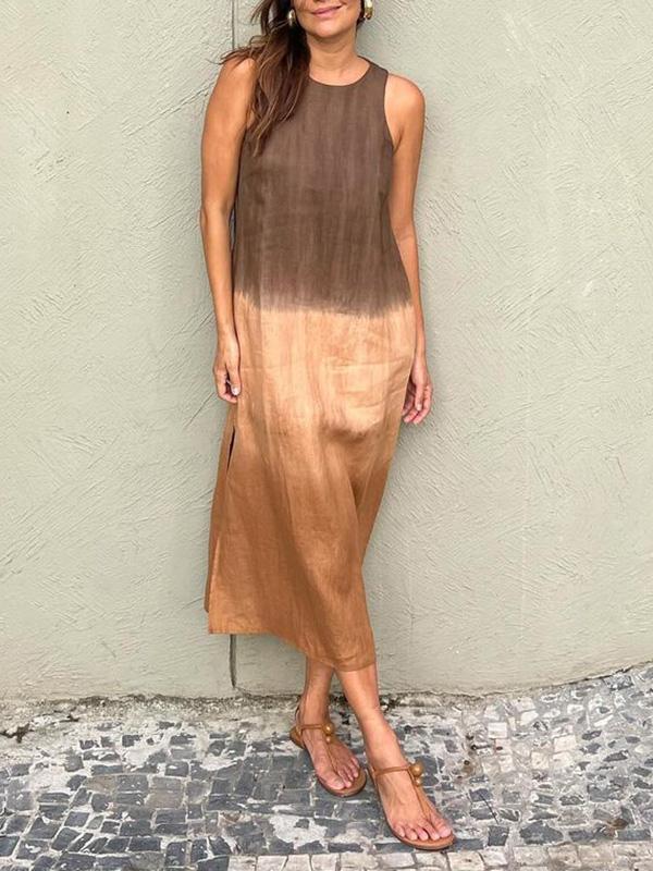 🌸Rochie cu mânecă lungă din bumbac și in, cu croială Tie-dye