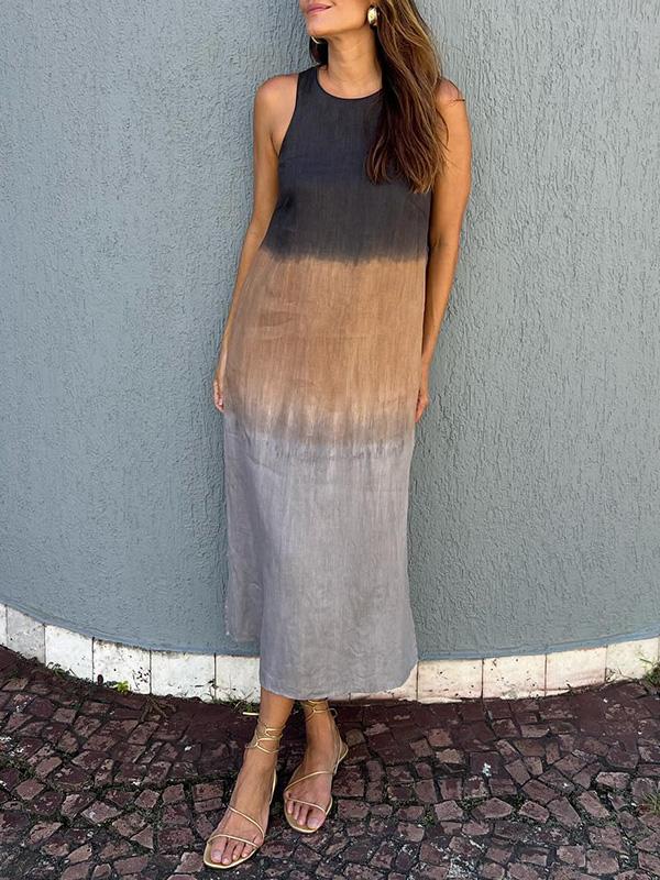 🌸Rochie cu mânecă lungă din bumbac și in, cu croială Tie-dye