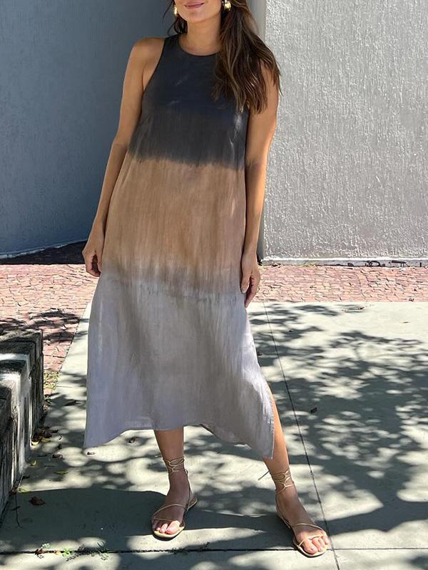 🌸Rochie cu mânecă lungă din bumbac și in, cu croială Tie-dye