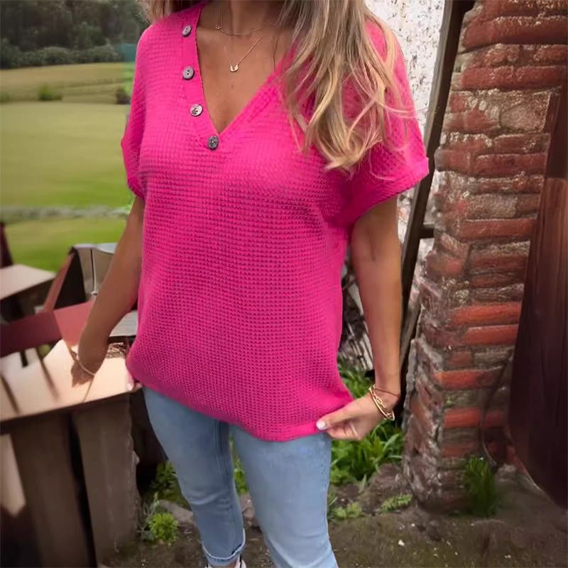 Top elegant pentru femei cu mânecă scurtă și decolteu ascuțit