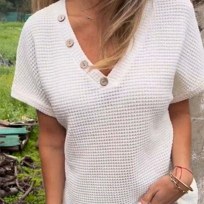 Top elegant pentru femei cu mânecă scurtă și decolteu ascuțit