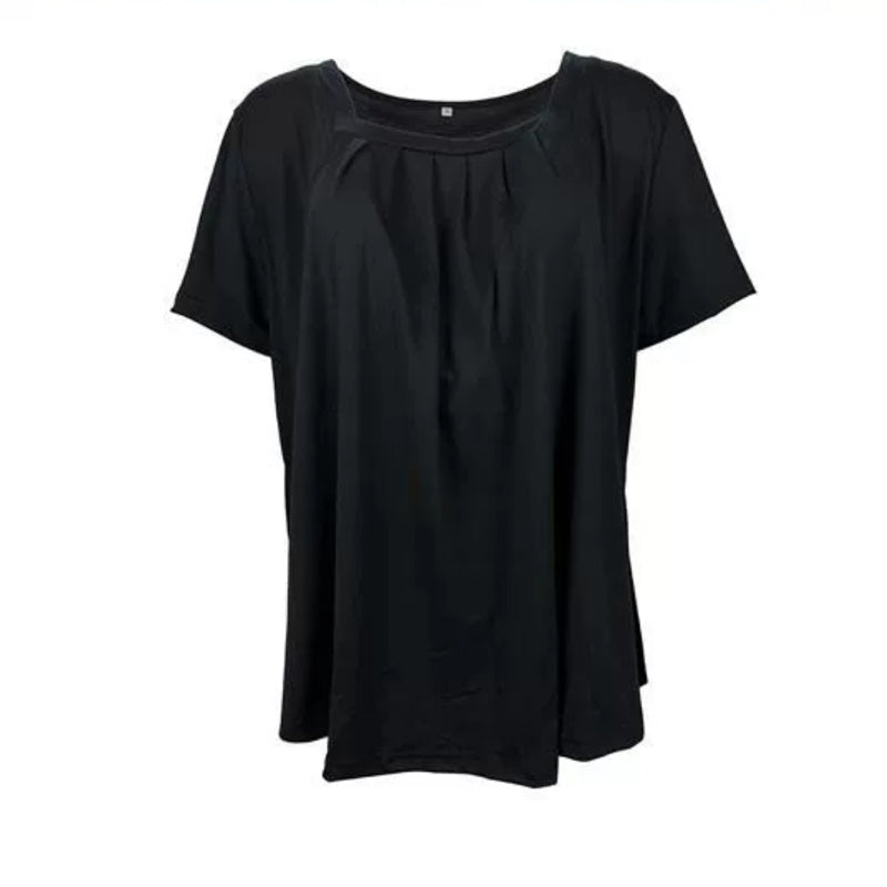 🎁Tricou monocolor cu mânecă scurtă și guler pătrat