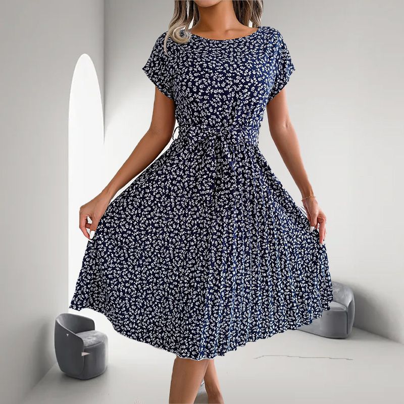 🎁Reducere fierbinte de vară 2025🎁 Rochie plisată cu mânecă scurtă florală pentru femei👗 (6 culori cu buzunare)
