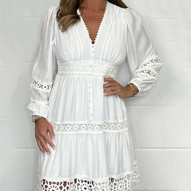 🌸Rochie din dantelă la modă și elegantă cu decolteu în V
